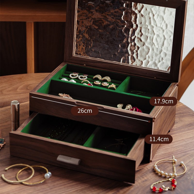 Elegant Walnut Jewelry Organizer with Magnetic Lid