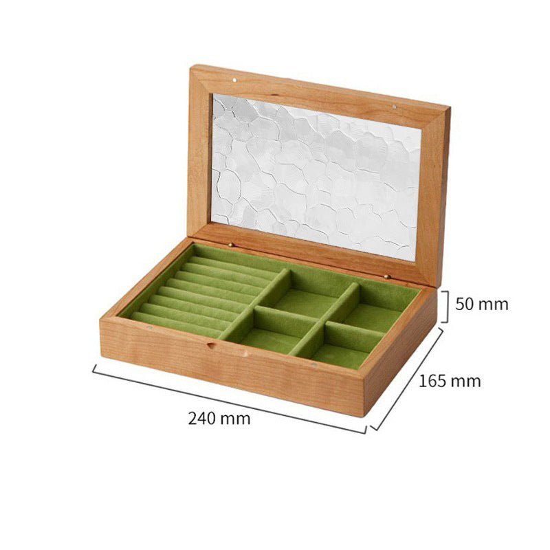 Solid Wood Jewelry Organizer Box with Glass Lid & Magnetic Closure – Single Layer Storage