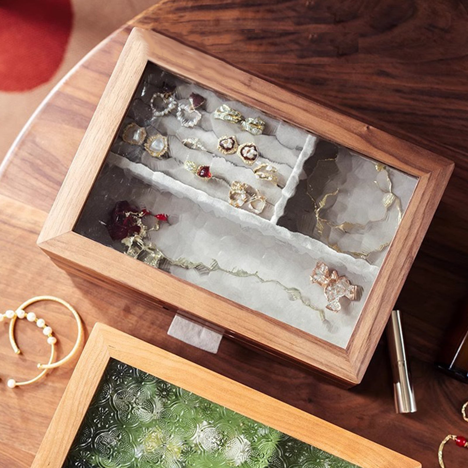 Jewelry Box with Magnetic Closure for Women Jewelry Storage Premium Solid Black Walnut Wood