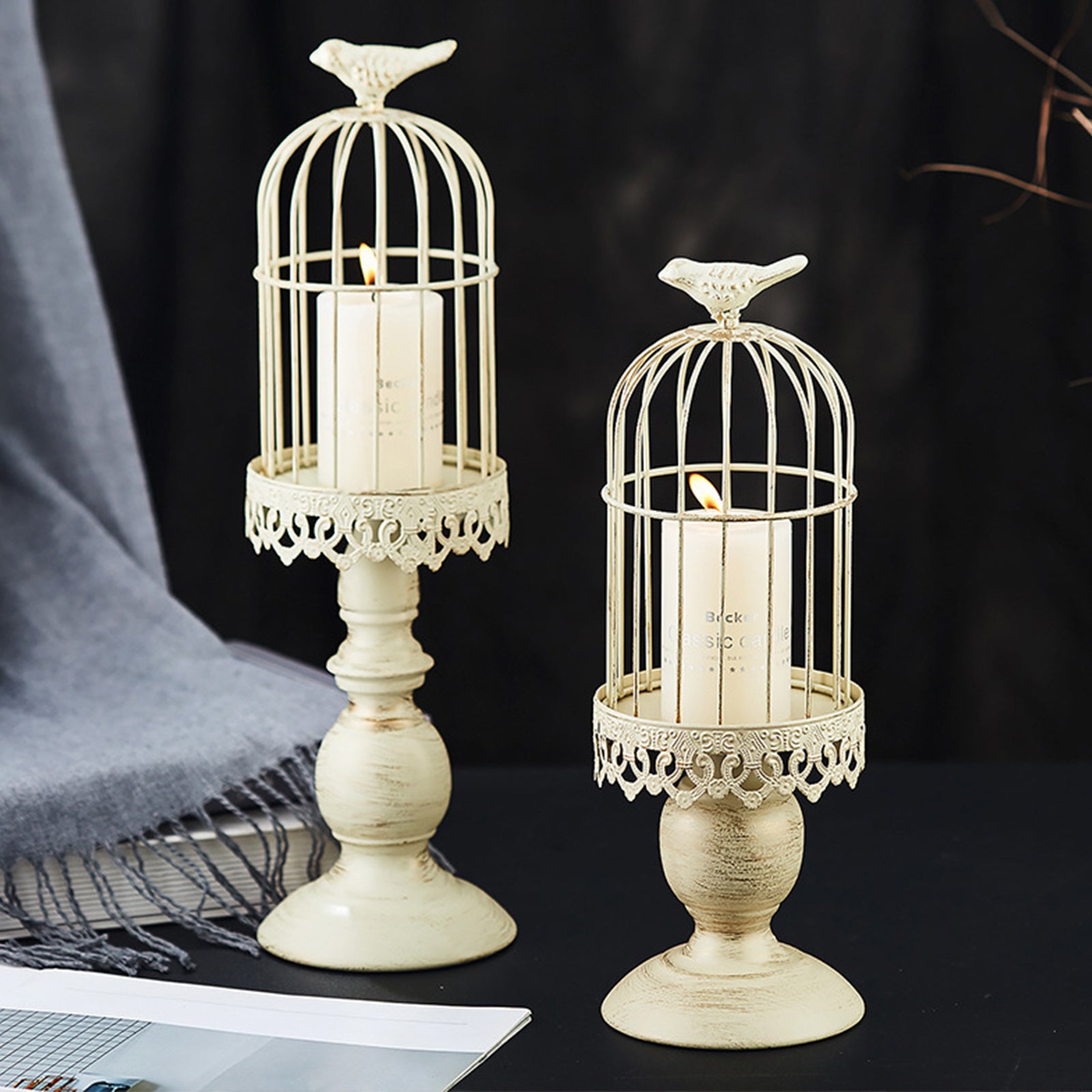 Retro Cream White Birdcage Candle Lantern