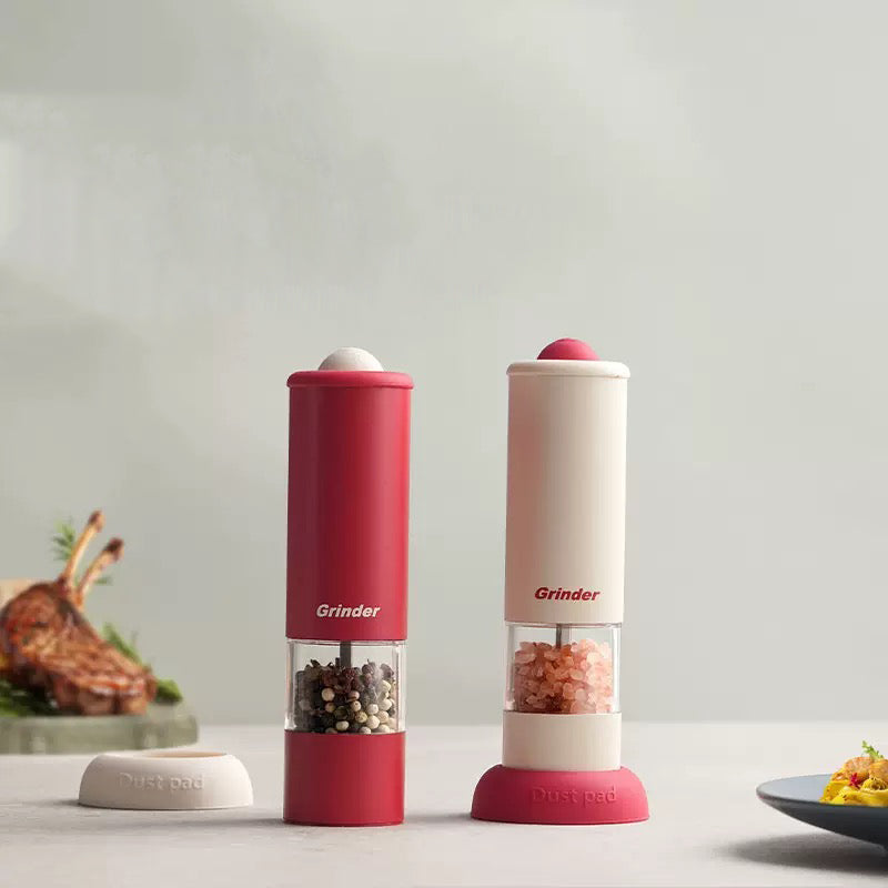One-Touch Electric Grinder – Multi-Purpose Salt & Pepper Mill with Adjustable Coarseness, Visible Chamber, Non-Slip Base, Stylish Gift for BBQ & Parties