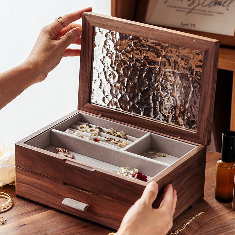 Elegant Walnut Jewelry Organizer with Magnetic Lid