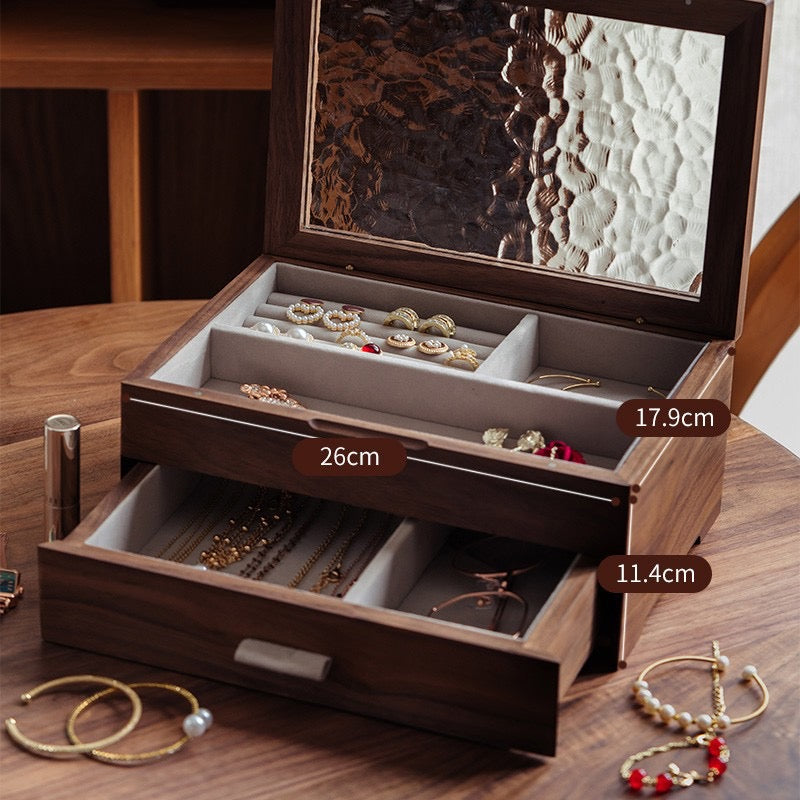 Elegant Walnut Jewelry Organizer with Magnetic Lid