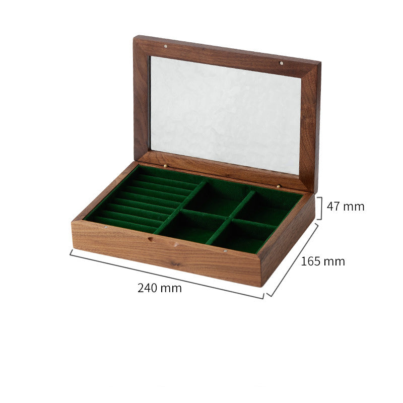 Solid Walnut Wood Jewelry Box with Ripple Glass Lid, Velvet Interior, and Removable Divider