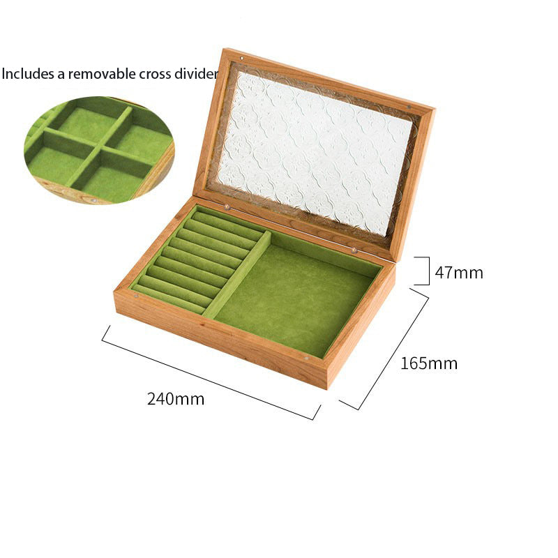 Solid Wood Jewelry Organizer Box with Glass Lid & Magnetic Closure – Single Layer Storage
