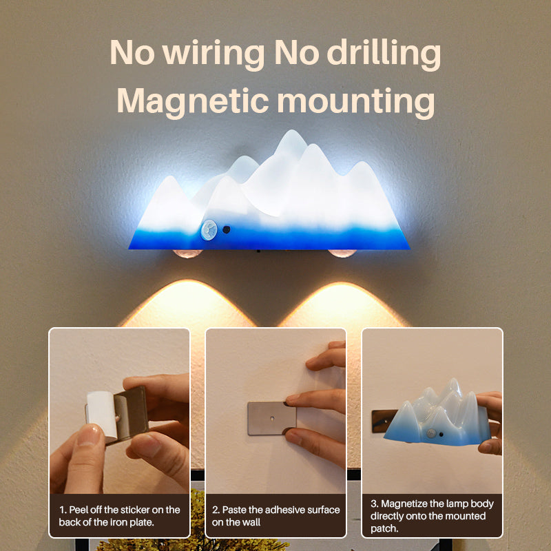Rechargeable Snow Mountain Wall Lamp with Remote Control, 3-5m Motion Sensor, Multi-Color Adjustable LED Light