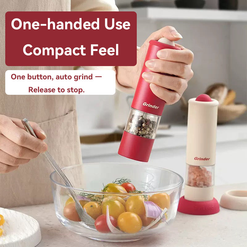 One-Touch Electric Grinder – Multi-Purpose Salt & Pepper Mill with Adjustable Coarseness, Visible Chamber, Non-Slip Base, Stylish Gift for BBQ & Parties