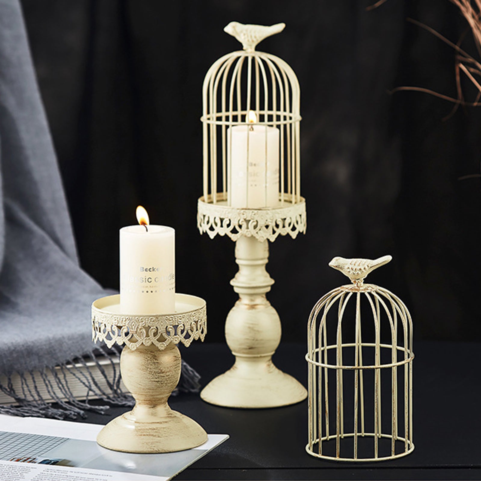 Retro Cream White Birdcage Candle Lantern