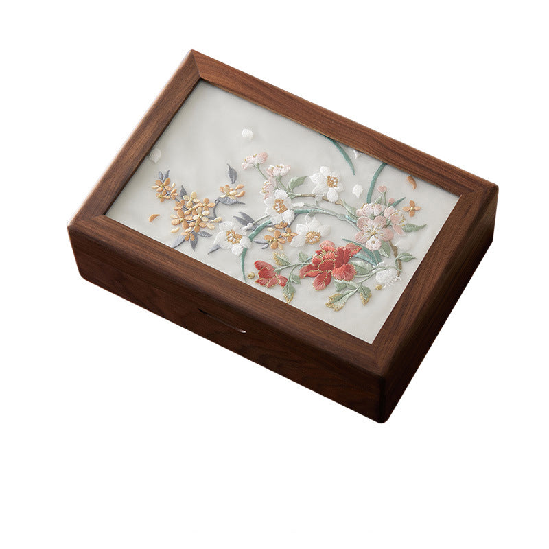 Chinese Embroidered Solid Wood Jewelry Box, Double Layer Storage Organizer, Oriental Vintage Style Keepsake Gift for Bride Wedding Engagement
