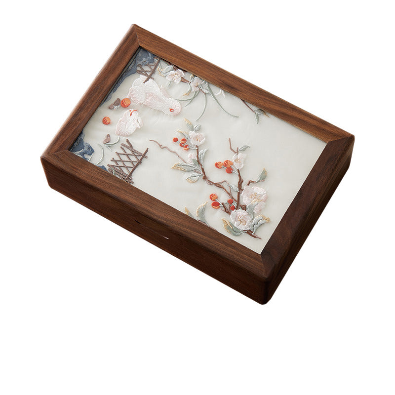 Chinese Embroidered Wooden Jewelry Box – Double Layer Storage