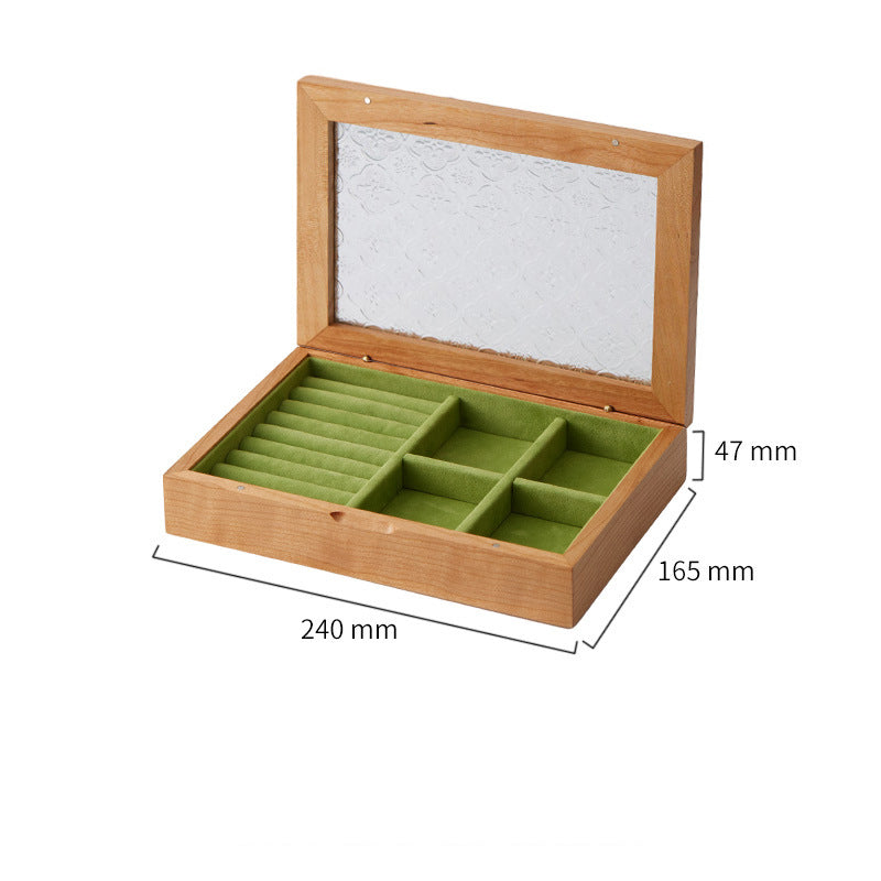 Solid Wood Jewelry Organizer Box with Glass Lid & Magnetic Closure – Single Layer Storage