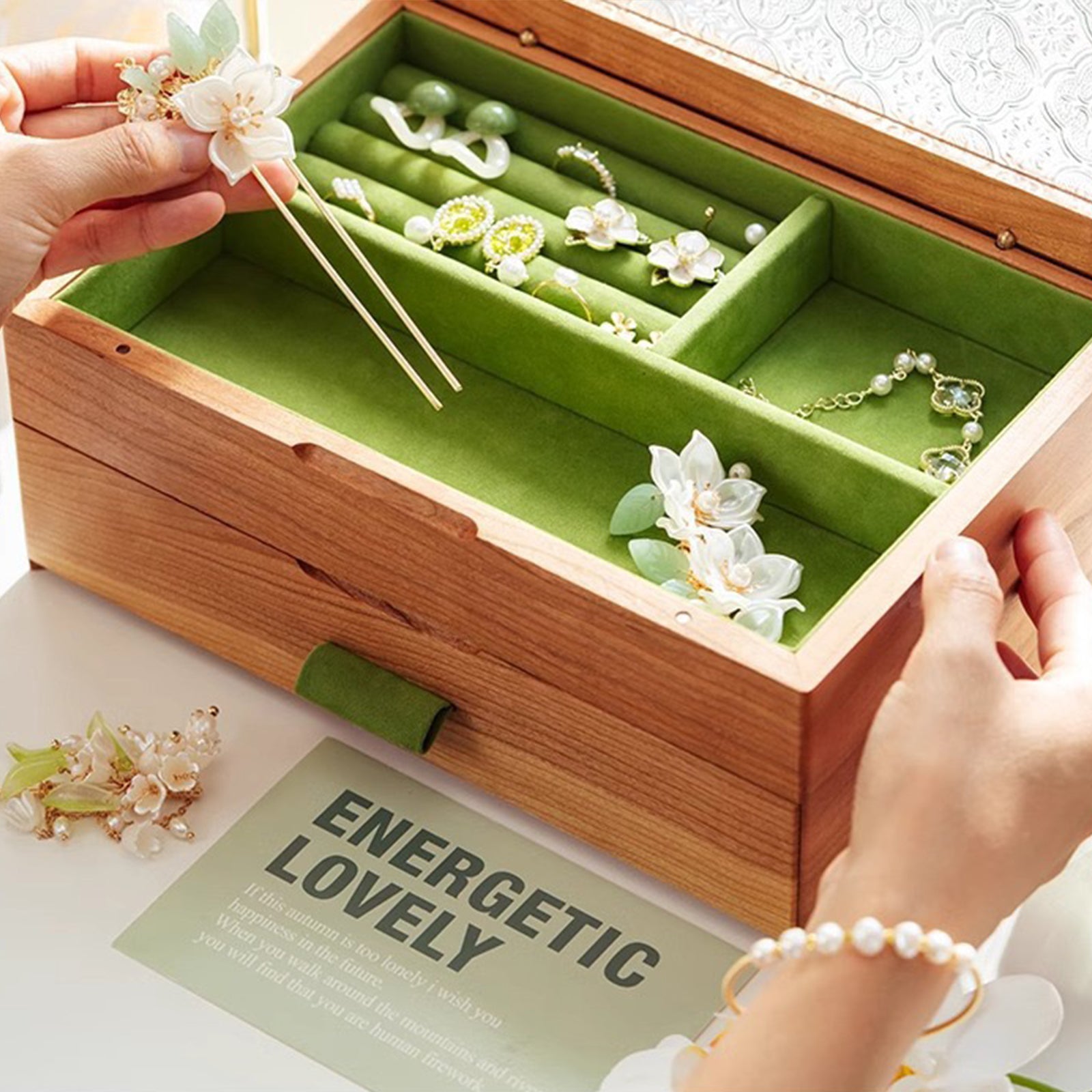 Cherry Wood Jewelry Box Magnetic Closure Elegant Gift for Women Jewelry Storage