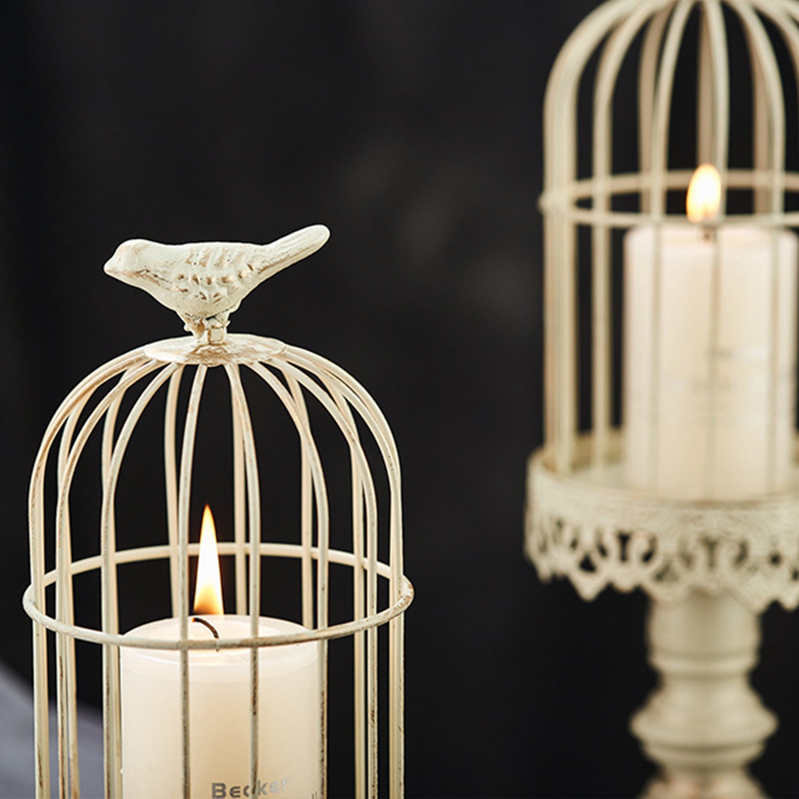 Retro Cream White Birdcage Candle Lantern