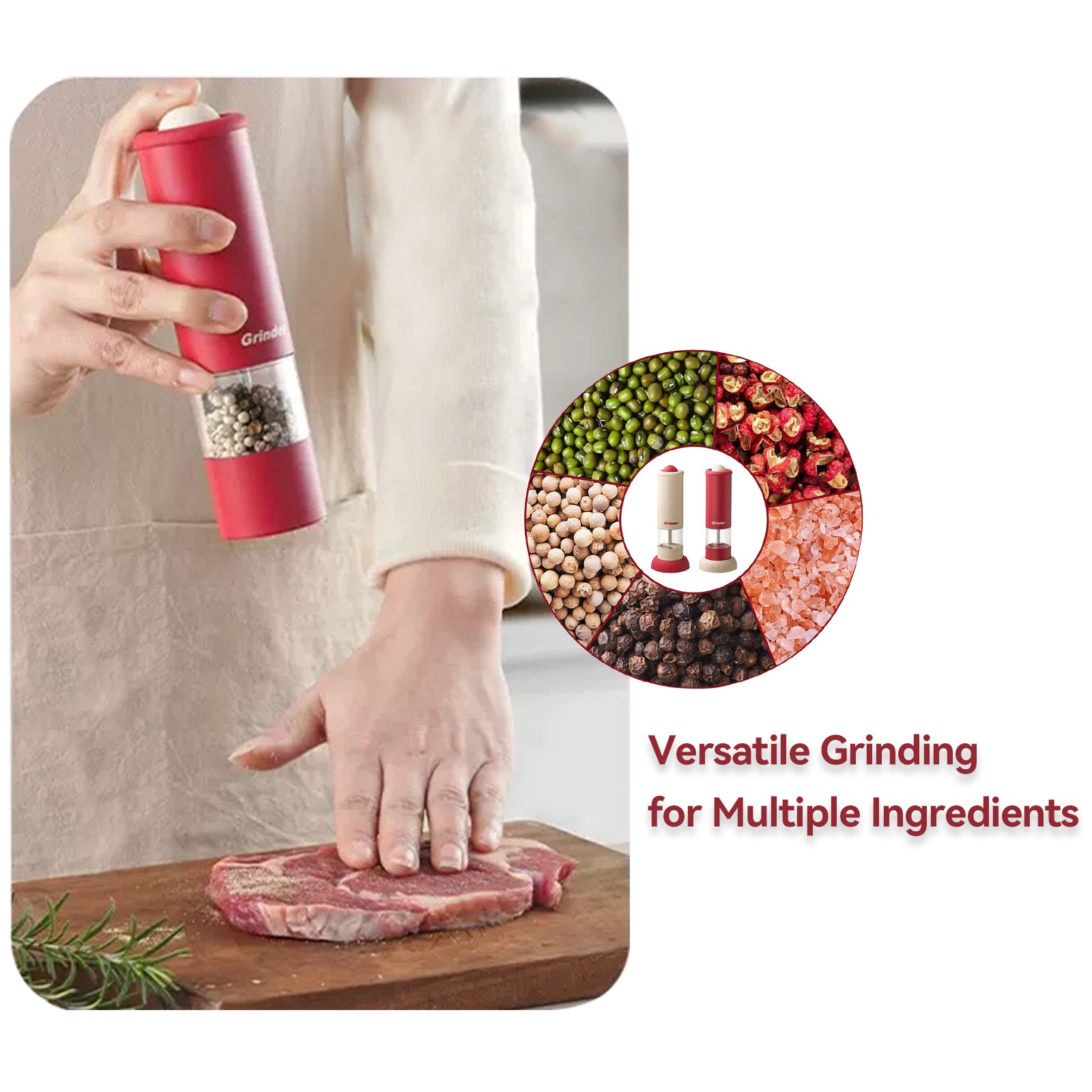 One-Touch Electric Grinder – Multi-Purpose Salt & Pepper Mill with Adjustable Coarseness, Visible Chamber, Non-Slip Base, Stylish Gift for BBQ & Parties