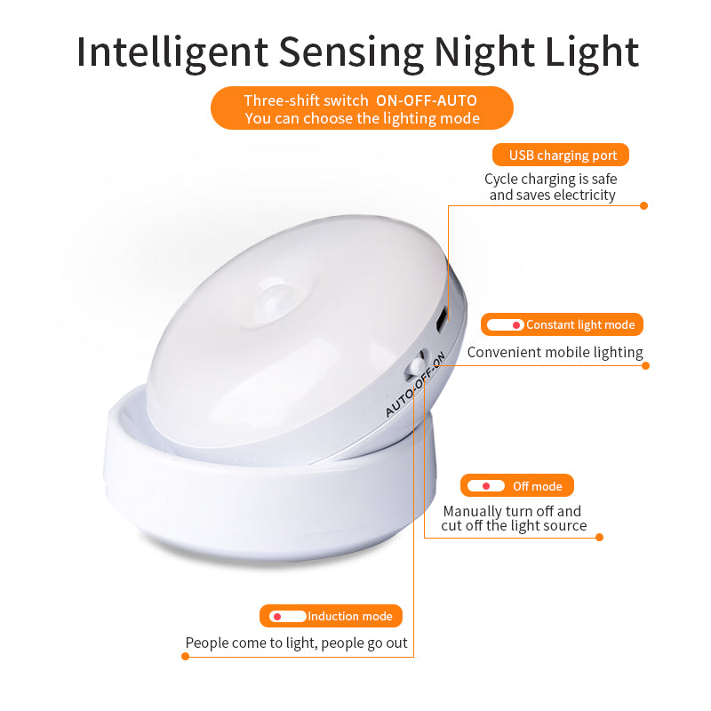 360° Rotatable Motion Sensor LED Night Light – Stick-On Mini Wall Lamp Rechargeable Light for Bedroom, Cabinet, Kitchen, Hallway & Entrance