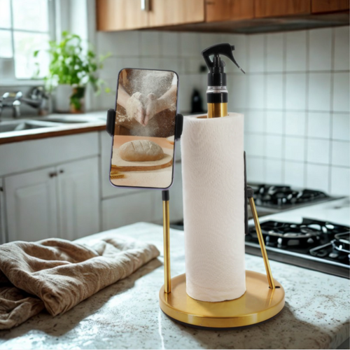 3-in-1 Standing Paper Towel Holder with Spray Bottle & Phone Stand