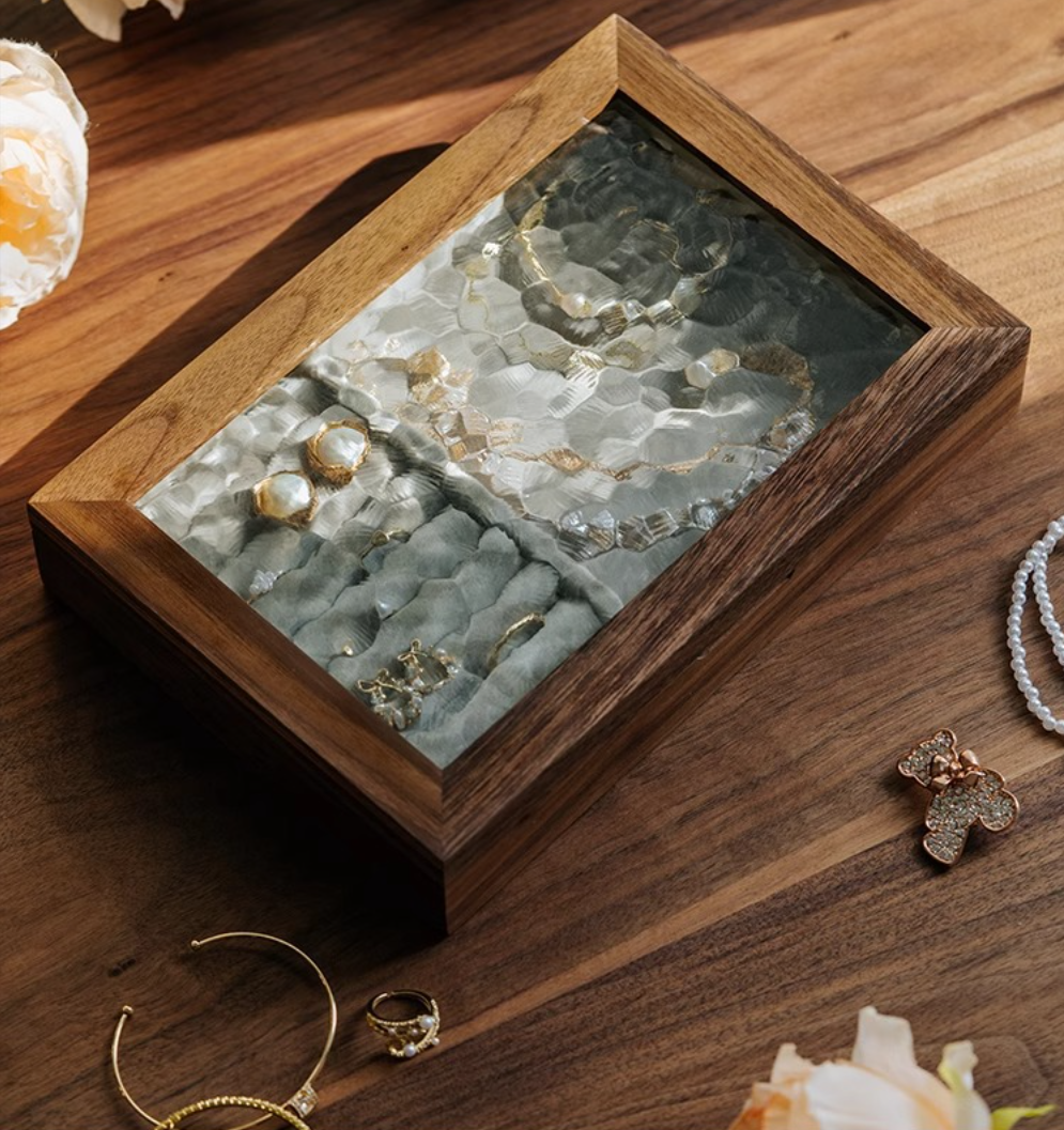 Walnut Wood Jewelry Box with Velvet Interior