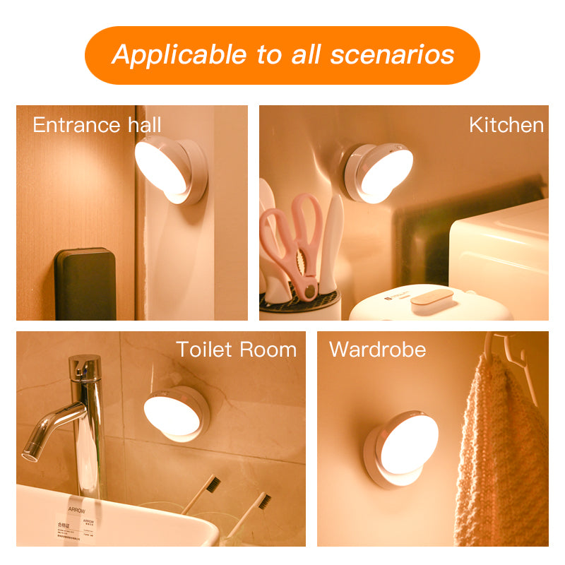 360° Rotatable Motion Sensor LED Night Light – Stick-On Mini Wall Lamp Rechargeable Light for Bedroom, Cabinet, Kitchen, Hallway & Entrance