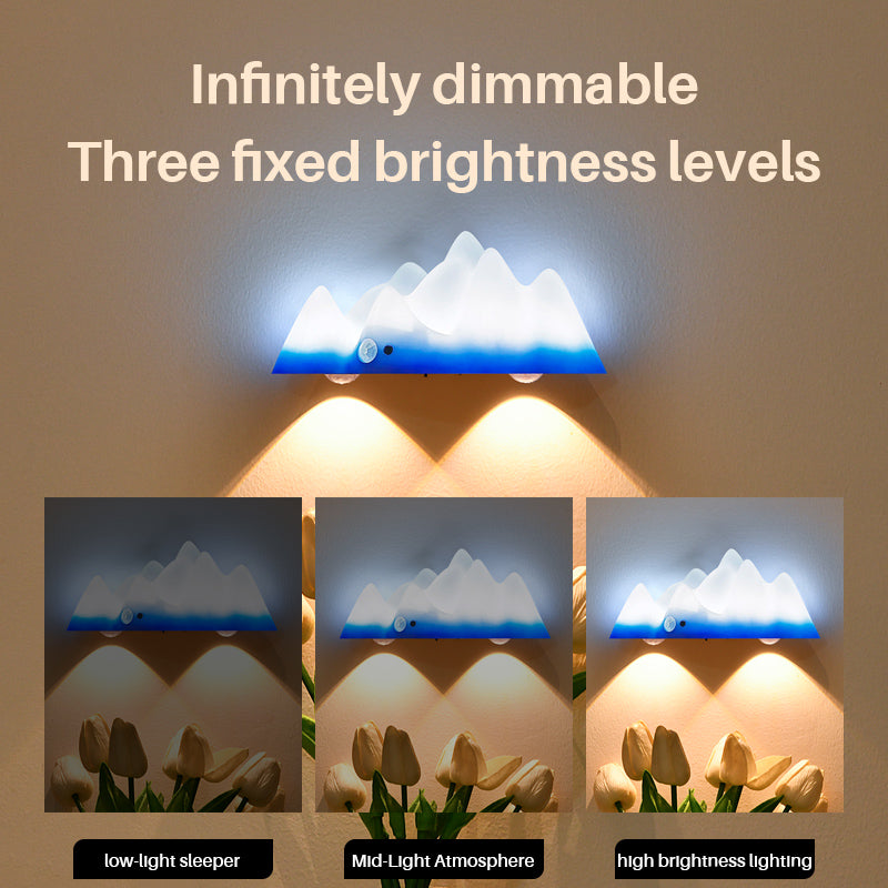 Rechargeable Snow Mountain Wall Lamp with Remote Control, 3-5m Motion Sensor, Multi-Color Adjustable LED Light