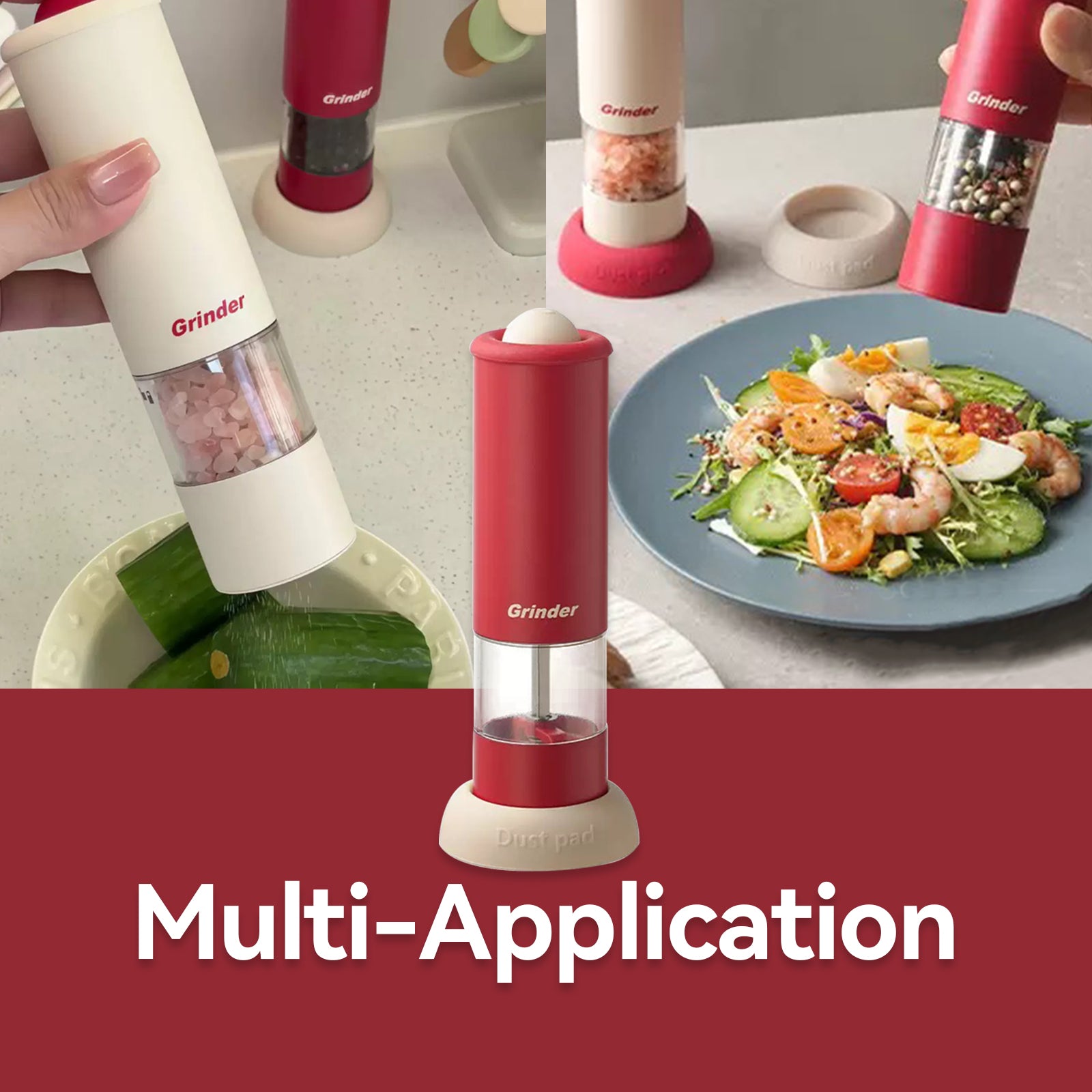 One-Touch Electric Grinder – Multi-Purpose Salt & Pepper Mill with Adjustable Coarseness, Visible Chamber, Non-Slip Base, Stylish Gift for BBQ & Parties