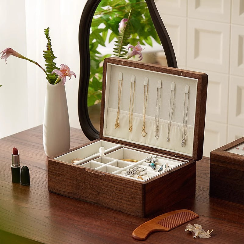 Chinese Embroidered Wooden Jewelry Box – Double Layer Storage