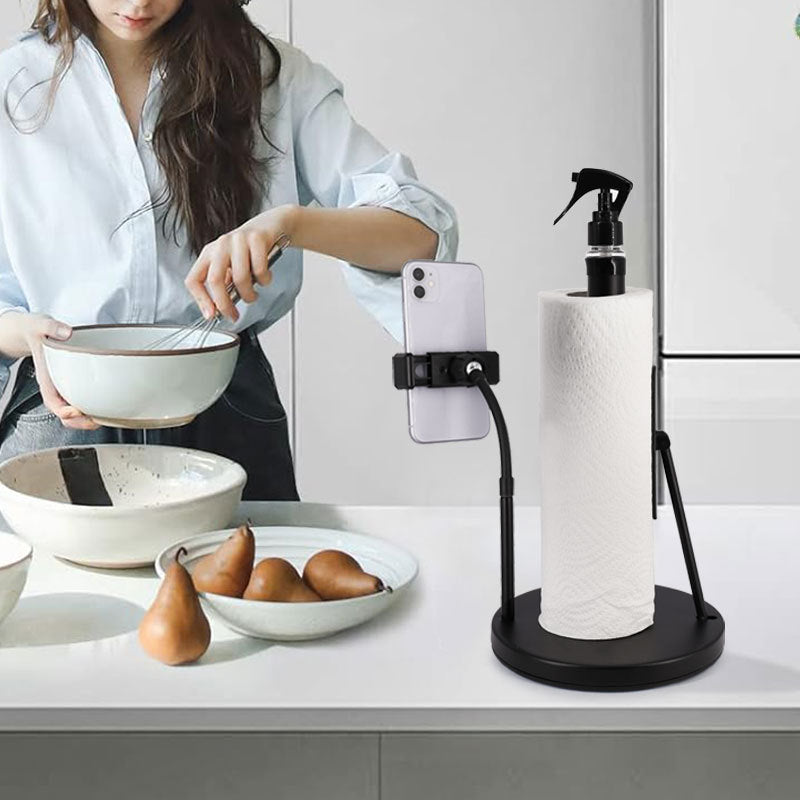 3-in-1 Standing Paper Towel Holder with Spray Bottle & Phone Stand