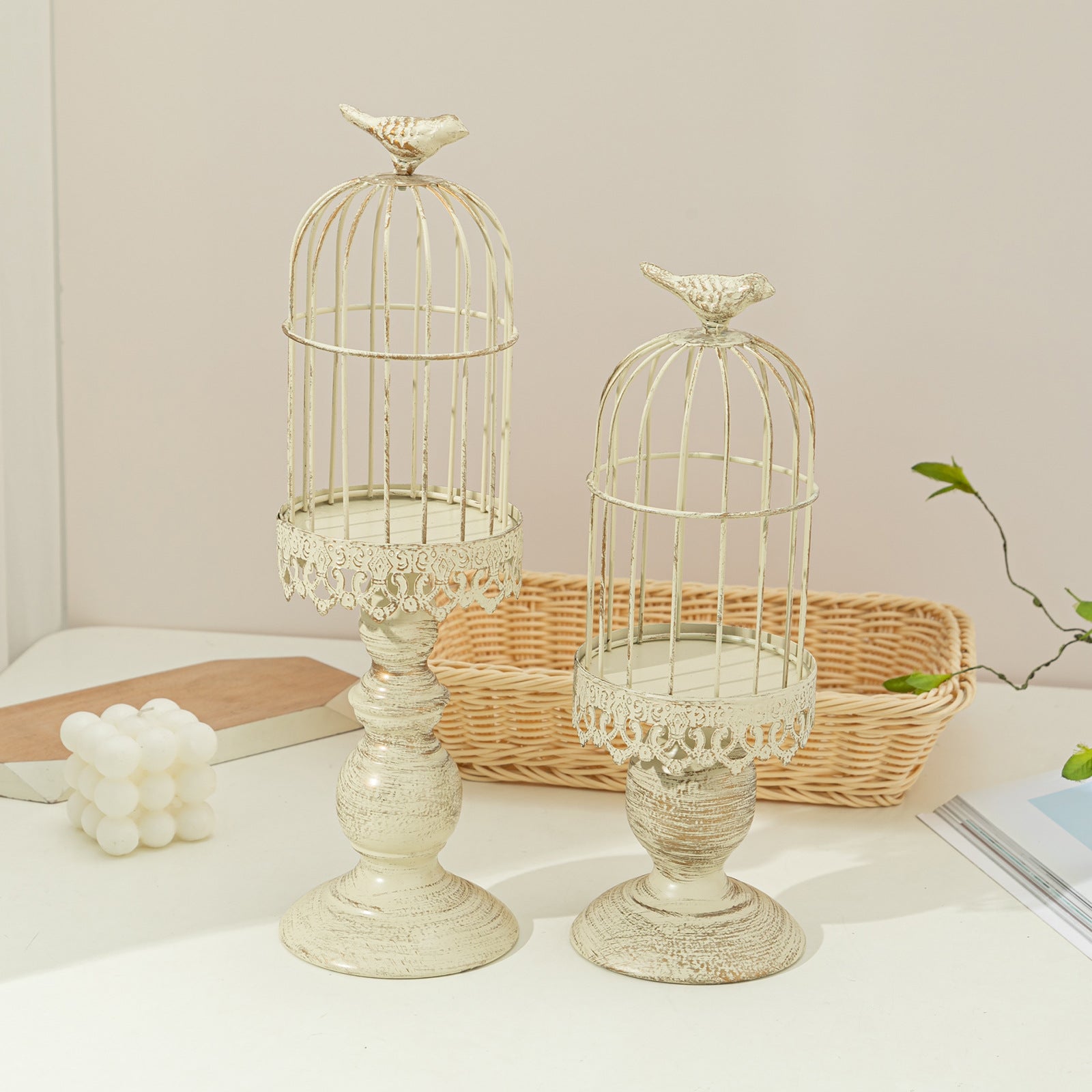Retro Cream White Birdcage Candle Lantern