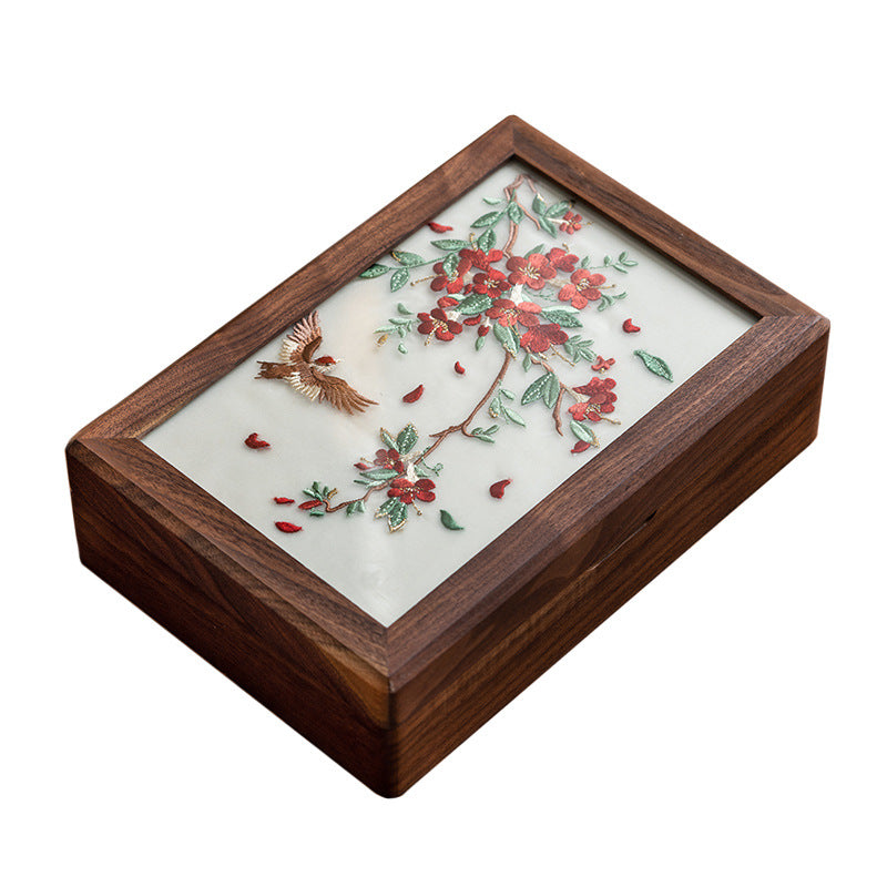 Chinese Embroidered Solid Wood Jewelry Box, Double Layer Storage Organizer, Oriental Vintage Style Keepsake Gift for Bride Wedding Engagement