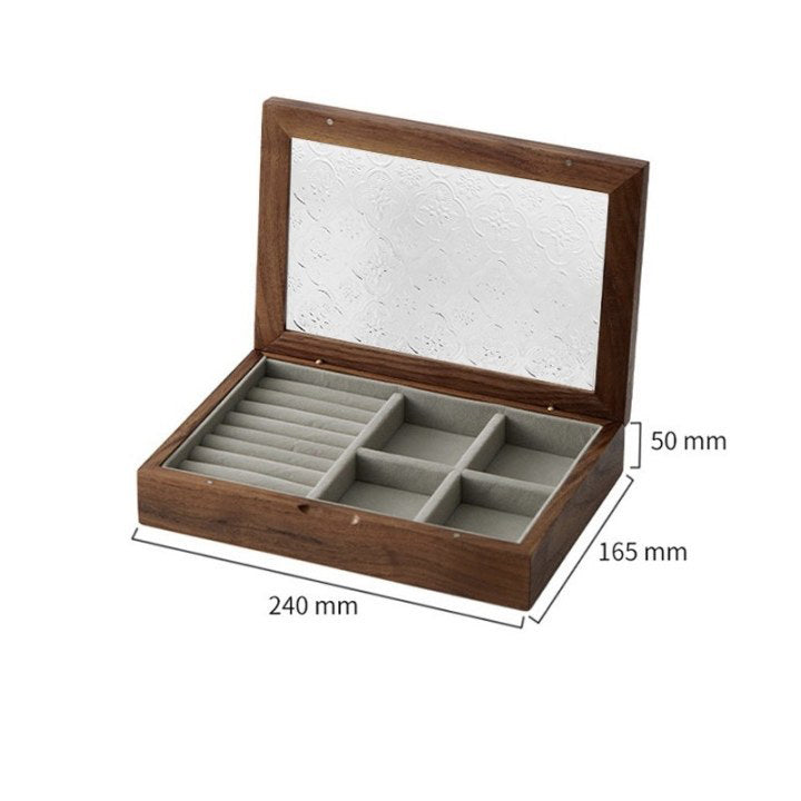 Solid Wood Jewelry Organizer Box with Glass Lid & Magnetic Closure – Single Layer Storage